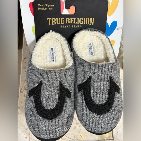 True Religion Other - NEW True Religion Mens Slippers, Medium 9/10 Gray w/Black Logo